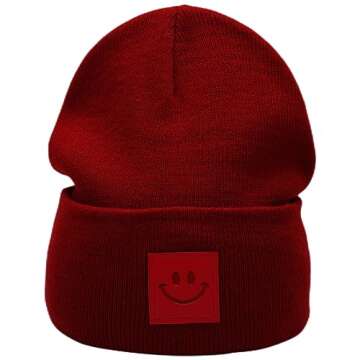 55cube Knit Cuffed Beanie for Women & Men - Stay Warm and Stylish All Season Burgundy Red Beanie