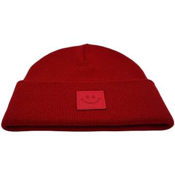 55cube Knit Cuffed Beanie for Women & Men - Stay Warm and Stylish All Season Burgundy Red Beanie