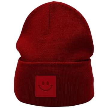 55cube Knit Cuffed Beanie for Women & Men - Stay Warm and Stylish All Season Burgundy Red Beanie