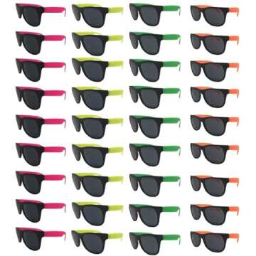 TheGag Neon Sunglasses Bulk Kids-Adults Party Pack 48 Green Pink Yellow Orange Sunglasses for Graduation Mardi Gras Holidays Birthdays UV 400 Protection Better Quality