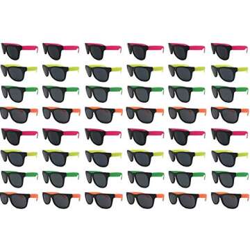 TheGag Neon Sunglasses Bulk Kids-Adults Party Pack 48 Green Pink Yellow Orange Sunglasses for Graduation Mardi Gras Holidays Birthdays UV 400 Protection Better Quality