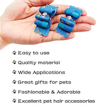 PET SHOW Pack of 20 Mixed Styles Small Dog Hair Bows with Rubber Bands Pet Cat Puppy Topknot Grooming Accessories Blue