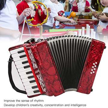 22 Key 8 Bass Accordion, Musical Accordion Beginner Accordion Professional Accordion with Adjustable Shoulder Strap Piano Accordion Instruments for Music Performance Children Practice (Red)