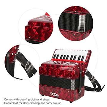 22 Key 8 Bass Accordion, Musical Accordion Beginner Accordion Professional Accordion with Adjustable Shoulder Strap Piano Accordion Instruments for Music Performance Children Practice (Red)