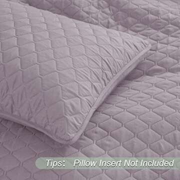 Exclusivo Mezcla Ultrasonic Reversible King Size Quilt Bedding Set with Pillow Shams, Lightweight Quilts King Size, Soft Bedspreads Bed Coverlets for All Seasons - (Lilac Ash, 104"x96")