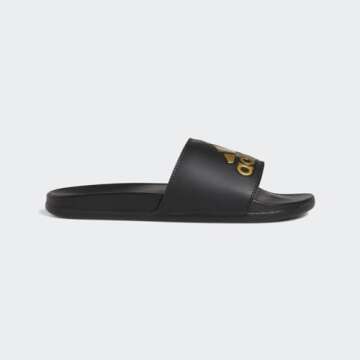 Adidas Unisex Adilette Comfort Slide Sandal - Black/Gold, Size 5 US Women