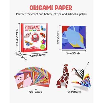 Gamenote Colorful Origami Kit for Kids 54 Projects 120 Double Sided Origami Paper 12 Sheets Practice Papers Instructional Origami Book Origami Gift for 4+ Girls Boys Adult Beginners Training Craft