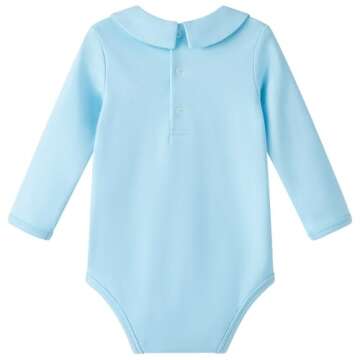 pureborn Baby Boys Bodysuit Long Sleeve Cotton Peter Pan Collar Romper Spring Fall One-piece Outfit Blue 0-3 Months