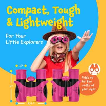 Think Peak - Binoculars for Kids Ages 4-8 - Outdoor Sports - Educational Adventure - 8x21 Compact - Nature Exploration Bird Watching - Pink