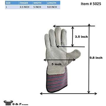 G & F Products 5025L-5 Premium Suede Leather Work Gloves with Extra Long Rubberized Safety Cuff, 5 Pair Pack