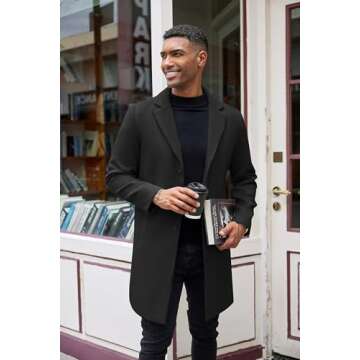 Men's Black Notched Collar Winter Wool Coat