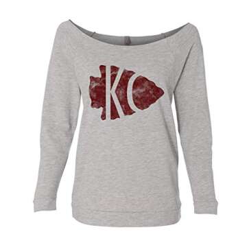 Womens Football Heart KC Light Weight Raglan Sweatshirt "Kansas City" Royaltee Arrowhead Shirts, Heather Grey, Large