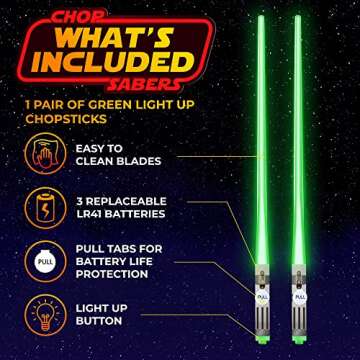 Chop Sabers Light Up Lightsaber Chopsticks, Green Pair