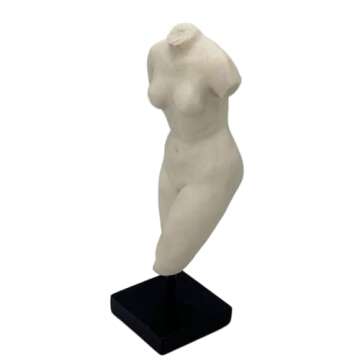 Galt International 13.5" Poly Marble Body Statue w/Black Pedestal Stand for Home Decor - Greek God Sculpture Mythology Stone-Like Marble-Feel Accent (Woman)