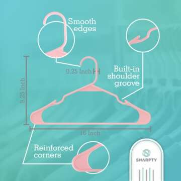 Sharpty Plastic Hangers Clothes Hangers for Clothing, Closet, Coats & Shirts - Notched, Durable, Thick, Tough & Space Saving - for Everyday Standard Use, Room Essentials & Basics - 20 Pack - Pink