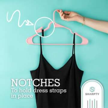 Sharpty Plastic Hangers Clothes Hangers for Clothing, Closet, Coats & Shirts - Notched, Durable, Thick, Tough & Space Saving - for Everyday Standard Use, Room Essentials & Basics - 20 Pack - Pink