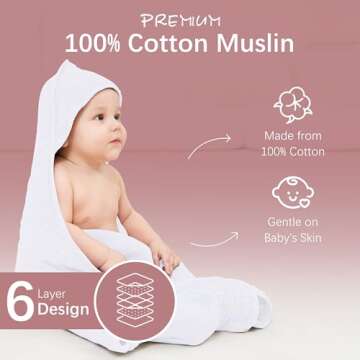 MOON PARK 2 Pack Muslin Hooded Baby Bath Towels for Newborns, Infants, Toddlers - 100% Cotton - Large 32x32Inch Size - Highly Absorbent and Essential, White and Brown