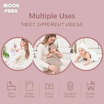 MOON PARK 2 Pack Muslin Hooded Baby Bath Towels for Newborns, Infants, Toddlers - 100% Cotton - Large 32x32Inch Size - Highly Absorbent and Essential, White and Brown