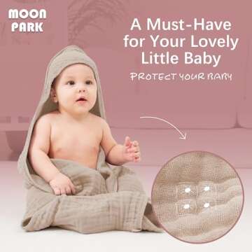 MOON PARK 2 Pack Muslin Hooded Baby Bath Towels for Newborns, Infants, Toddlers - 100% Cotton - Large 32x32Inch Size - Highly Absorbent and Essential, White and Brown