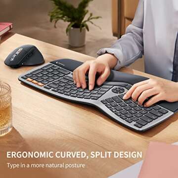 ProtoArc Ergonomic Wireless Keyboard Mouse, EKM01 Ergo Bluetooth Keyboard and Mouse Combo, Split Design, Palm Rest, Multi-Device, Rechargeable, Windows/Mac/Android (Space Gray)