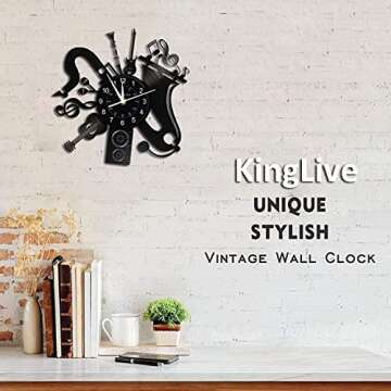 KingLive Music Vinyl Record Wall Clock, Music Room Decoration, Music Theme Wall Clock. (Music B)