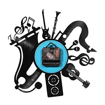 KingLive Music Vinyl Record Wall Clock, Music Room Decoration, Music Theme Wall Clock. (Music B)