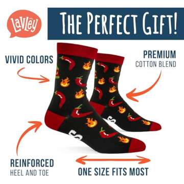 Lavley Funny Socks For Men - Novelty Gifts For Sports Fans, Golfing, Pickleball, Weight Lifting, Racing and More (US, Alpha, One Size, Regular, Regular, Hot Stuff)