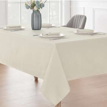 Veblandy 2 Pack Rectangle Tablecloth, 52x70 inch, Water Resistant Wrinkle Free Linen Textured Table Cloth Washable, Decorative Fabric Table Cover for Dining, Party and Camping, Beige