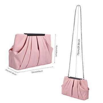 expouch Womens Pleated Satin Evening Handbag Clutch With Detachable Chain Strap Wedding Cocktail Party Bag Women's Shoulder Handbags (Carnation Pink)