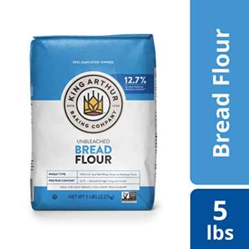 King Arthur Unbleached Bread Flour: Premium High-Protein 12.7% for Perfect Breads, Rolls & Pizza Dough - Non-GMO, Kosher Certified, No Preservatives - Ideal for Bread Machines & Artisan Baking - 5 lbs