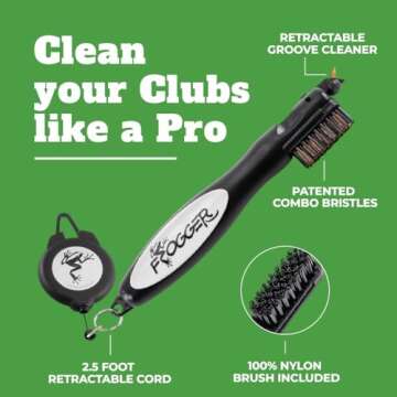 Frogger BrushPro Golf Club Cleaner with Ergonomic Grip and 2.5 ft. Retractable Cord, Orange - Sturdy Golf Club Brush and Groove Cleaner for Golfers