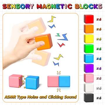 54 PCS Magnetic Blocks, Magnetic Building Blocks for Toddlers 3+, Montessori Toys, Magnetic Cubes, Preschool STEM Educational Sensory Magnet Toys for Kids Ages 3-5 Year Old Boys and Girls