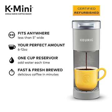 Keurig K-Mini Coffee Maker, Certified Refurbished, Single Serve K-Cup Pod Coffee Brewer, 6 to 12 Oz Brew Sizes, Studio Gray (Renewed)