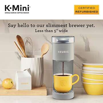 Keurig K-Mini Coffee Maker, Certified Refurbished, Single Serve K-Cup Pod Coffee Brewer, 6 to 12 Oz Brew Sizes, Studio Gray (Renewed)