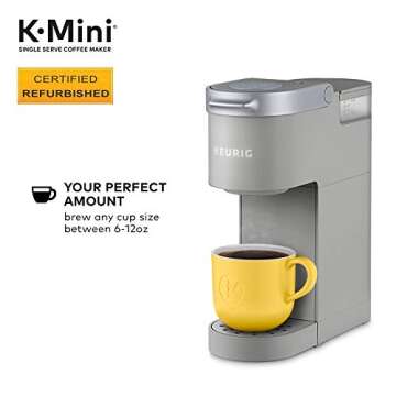 Keurig K-Mini Coffee Maker, Certified Refurbished, Single Serve K-Cup Pod Coffee Brewer, 6 to 12 Oz Brew Sizes, Studio Gray (Renewed)