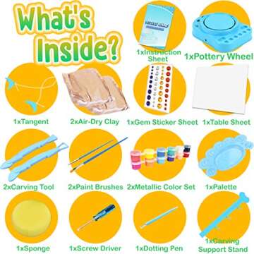 Insnug Mini Kids Pottery Wheel: Complete Painting Kit for Beginners with Modeling Clay and Sculpting Tools, Arts & Crafts Small Banding Wheel for Pottery, Tiny Pottery Wheel for Kids Age 8-12, 10-13