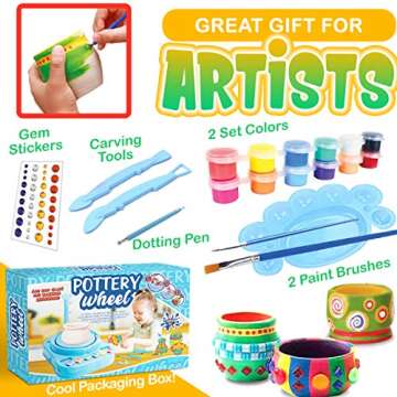 Insnug Mini Kids Pottery Wheel: Complete Painting Kit for Beginners with Modeling Clay and Sculpting Tools, Arts & Crafts Small Banding Wheel for Pottery, Tiny Pottery Wheel for Kids Age 8-12, 10-13