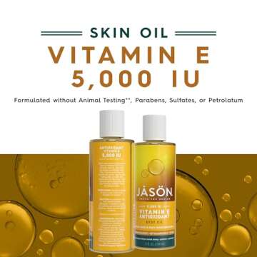 JASON Vitamin E 5,000 IU Moisturizing Body Oil, For Hair, Face, and Body, 4 Fluid Ounces