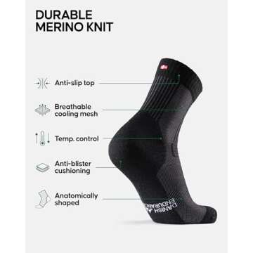 DANISH ENDURANCE Merino Wool Light Hiking Socks, Cushioned & Moisture Wicking Hiking Socks, Men, Women & Kids, 3 Pack