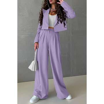 PRETTYGARDEN Teacher Outfits for Women Trendy Work Office Corporate Two Piece Matching Suit Set (Light Purple,Small)