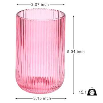 GLASS SMILE Ribbed Modern Drinking Glasses Set of 4-14.5 OZ Rose Romantic Water Glasses Tumblers for Wine, Whisky, Beer, Juice, Beverages, Cocktail