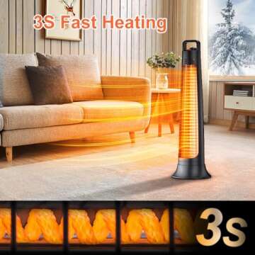 FLOWBREEZE Patio Heater, Portable Electric Heater, 1200W, 3s Instant Heating, Outdoor Heaters with 60°Oscillating, 180min Timer, Tip-over Protection, Space Heater, Tower Heater for Indoor Outdoor Use