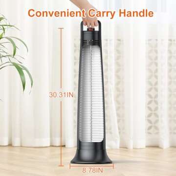 FLOWBREEZE Patio Heater, Portable Electric Heater, 1200W, 3s Instant Heating, Outdoor Heaters with 60°Oscillating, 180min Timer, Tip-over Protection, Space Heater, Tower Heater for Indoor Outdoor Use