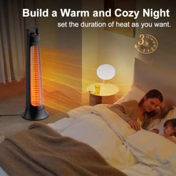 FLOWBREEZE Patio Heater, Portable Electric Heater, 1200W, 3s Instant Heating, Outdoor Heaters with 60°Oscillating, 180min Timer, Tip-over Protection, Space Heater, Tower Heater for Indoor Outdoor Use