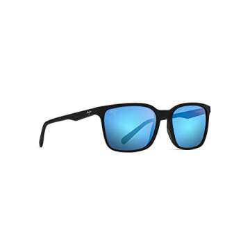 Maui Jim Men's and Women's Wild Coast Polarized Classic Sunglasses, Black Matte/Blue Hawaii, Medium