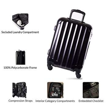 Genius Pack Hardside Luggage Spinner - Going Away Luggage, Lightweight Suitcase - TSA Approved Maximum Allowance Cabin Size (Carry On, Aerial - Jet Black)