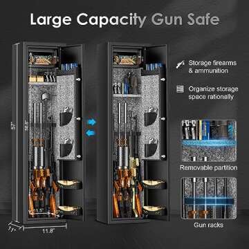 5-6 Rifle Gun Safe, Riddost Gun Safes for Home Rifle and Pistols with LCD Display, External Battery Cases and Alarm System, Rifle Safe with 2 Handgun Pocket & 3 Removable Cantilever Shelves