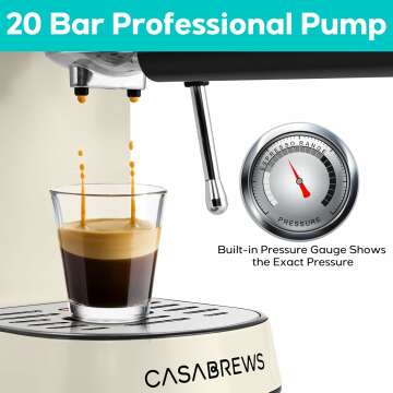 CASABREWS Espresso Machine 20 Bar, Espresso Maker with Milk Frother Steam Wand, Stainless Steel Espresso Coffee Machine with 34oz Removable Water Tank, Creamy