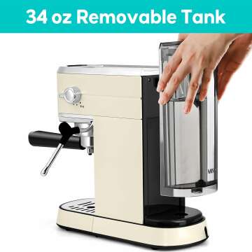 CASABREWS Espresso Machine 20 Bar, Espresso Maker with Milk Frother Steam Wand, Stainless Steel Espresso Coffee Machine with 34oz Removable Water Tank, Creamy