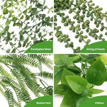 JPSOR Fake Hanging Plants, 4pcs Artificial Potted Greenery Eucalyptus Vine Fern Pothos Ivy in Pot for Home Room Wall Shelf Patio Garden Indoor Outdoor Decor